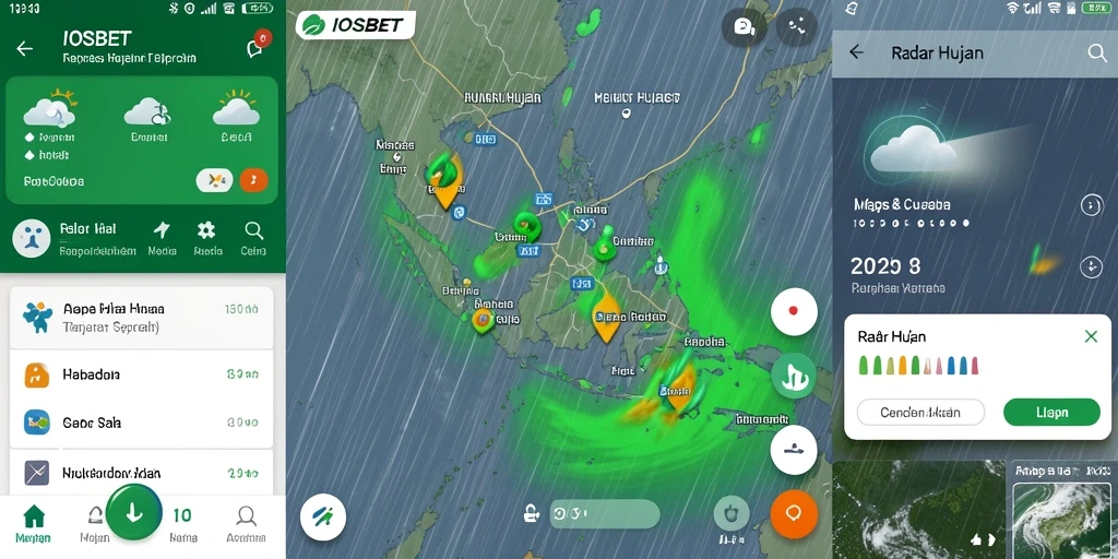 Antarmuka aplikasi IOSBET menampilkan data cuaca dan radar hujan dengan jelas.