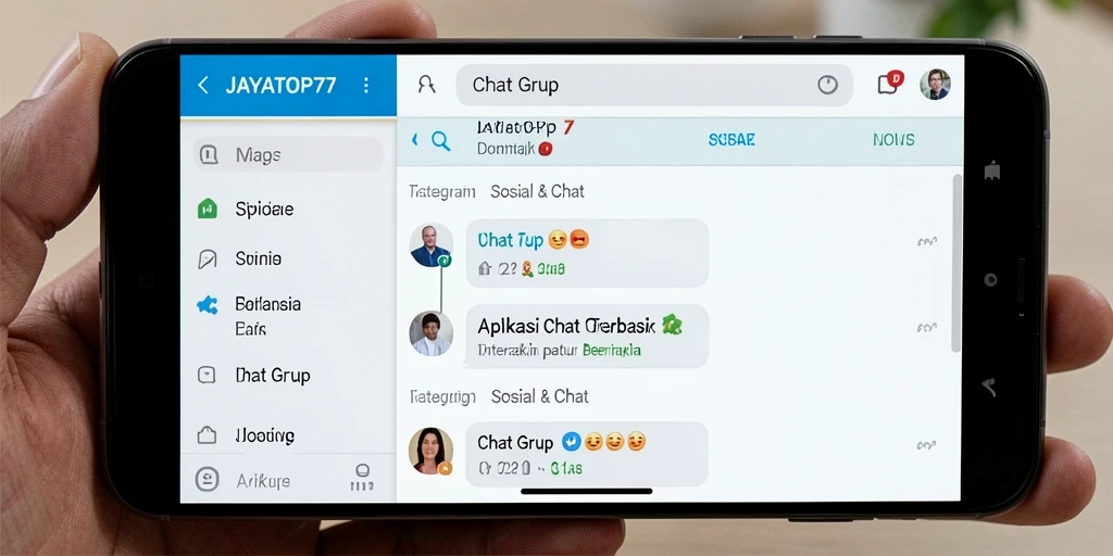 Antarmuka JAYATOP77 menampilkan berbagai fitur chatting grup.