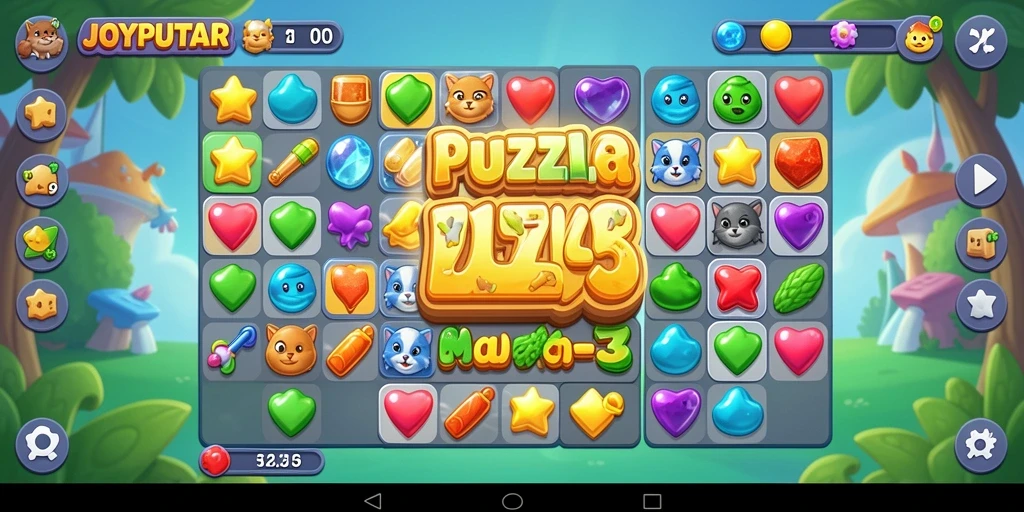 Tampilan antarmuka JOYPUTAR yang menarik untuk Puzzle Match-3.