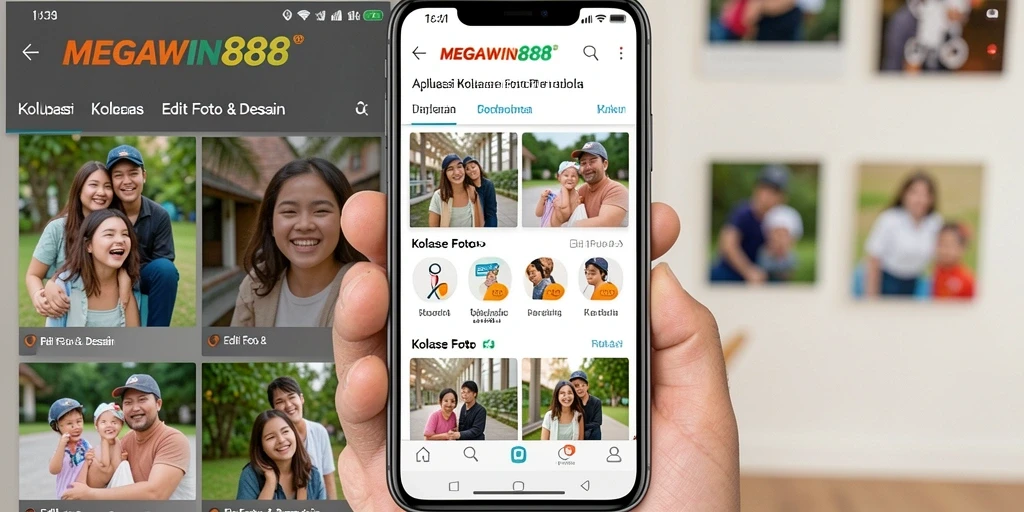 Antarmuka MEGAWIN888 dengan berbagai fitur kolase foto yang menarik.